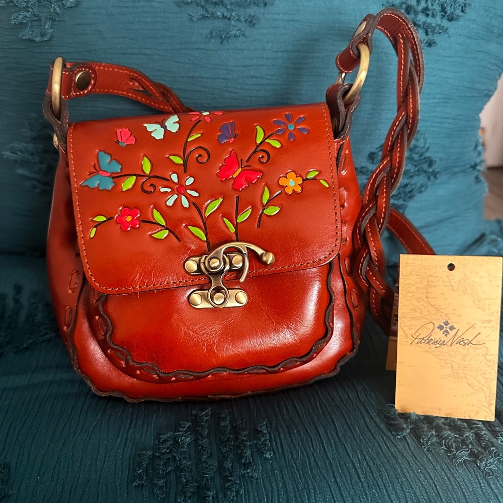 Patricia Nash Brown Crossbody Bag with Colorful Floral Design